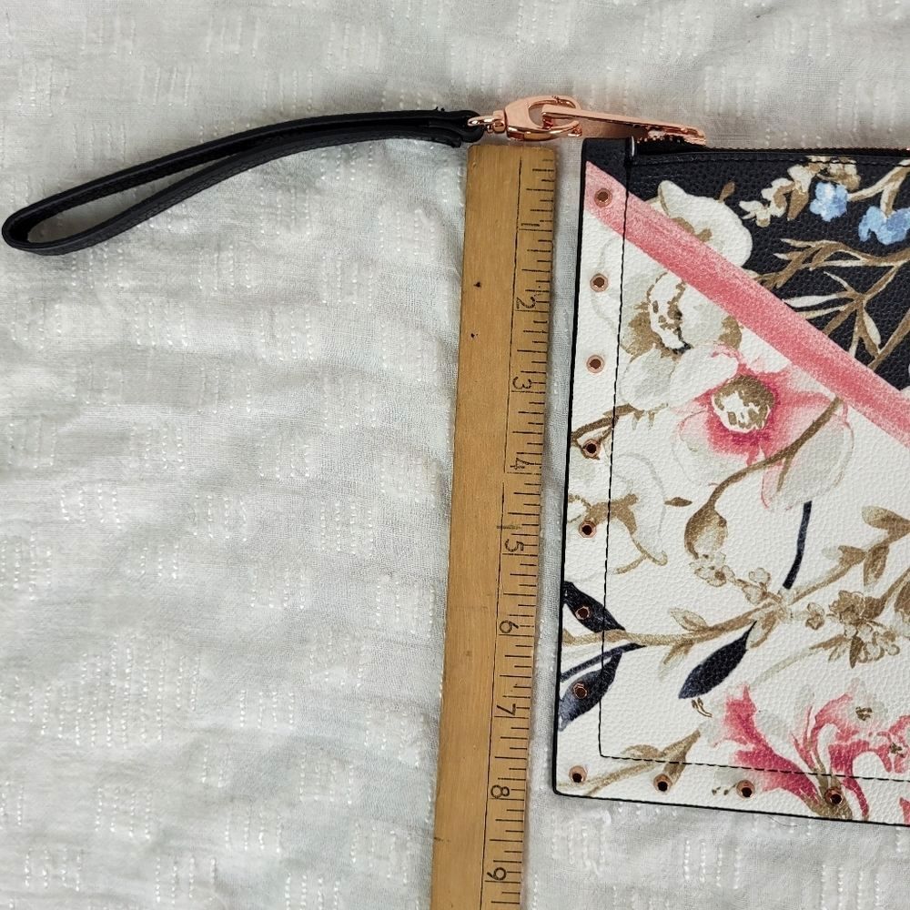 White House Black Market black white moody floral clutch rose gold metal studs - Picture 6 of 10